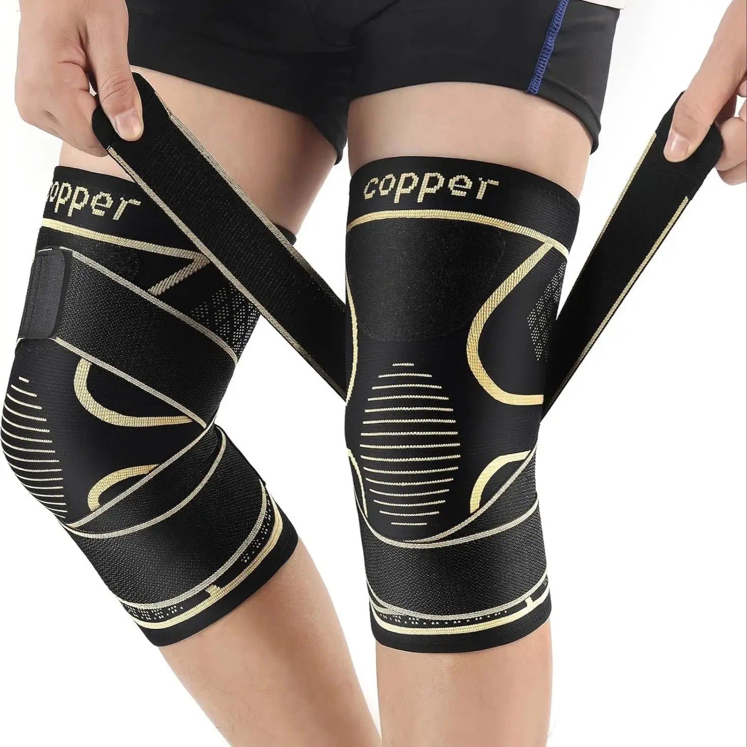Rodilleras de cobre con correa para el dolor de rodilla mujeres y hombres, manga de compresión de rodilla para artritis, ACL, desgarro de menisco