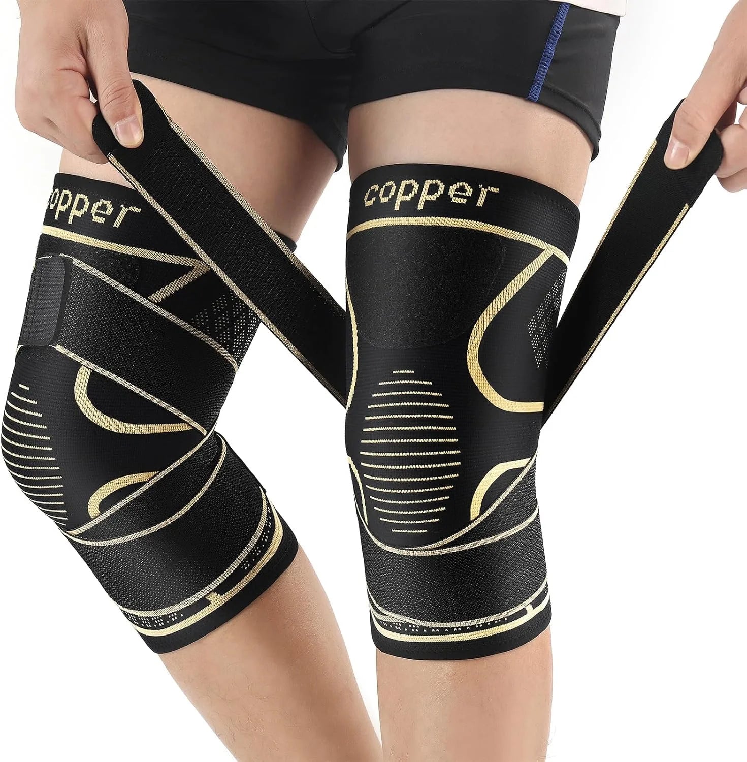 Rodilleras de cobre con correa para el dolor de rodilla mujeres y hombres, manga de compresión de rodilla para artritis, ACL, desgarro de menisco