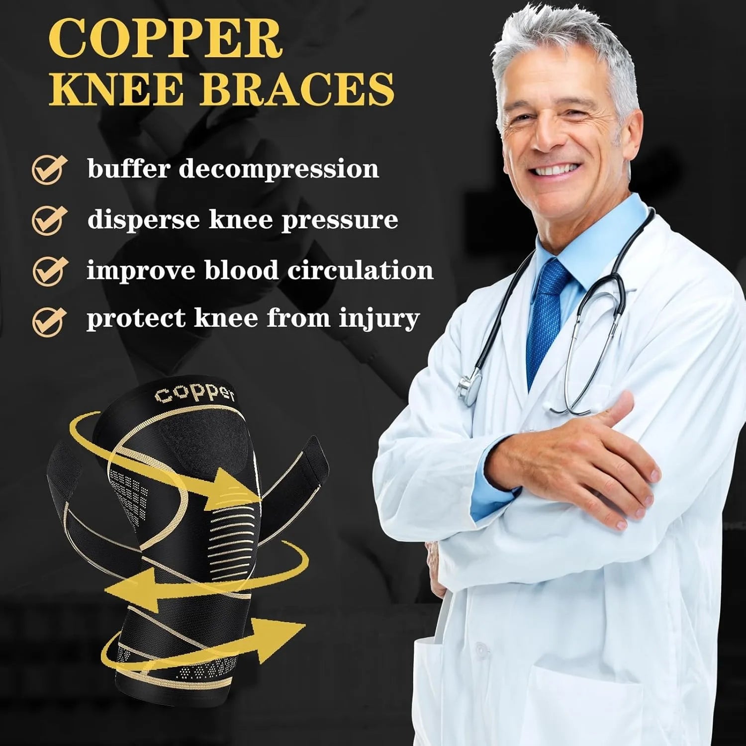 Rodilleras de cobre con correa para el dolor de rodilla mujeres y hombres, manga de compresión de rodilla para artritis, ACL, desgarro de menisco
